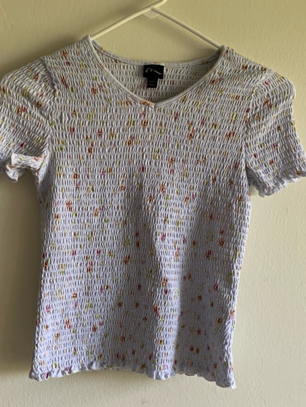 art class White Smocked Short Sleeve Top with Multicolor Dots